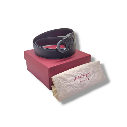 Salvatore Ferragamo Belt Reversible Gancini Buckle Calfskin Leather Shw (Balck/Brown)