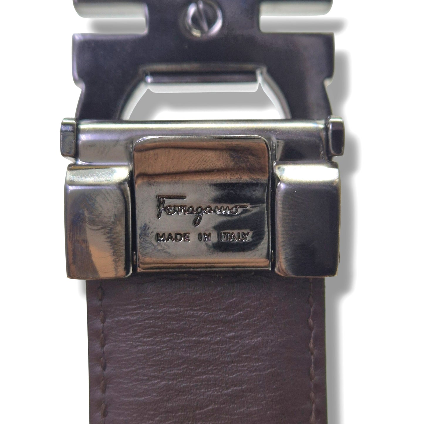 Salvatore Ferragamo Belt Reversible Gancini Buckle Calfskin Leather Shw (Balck/Brown)