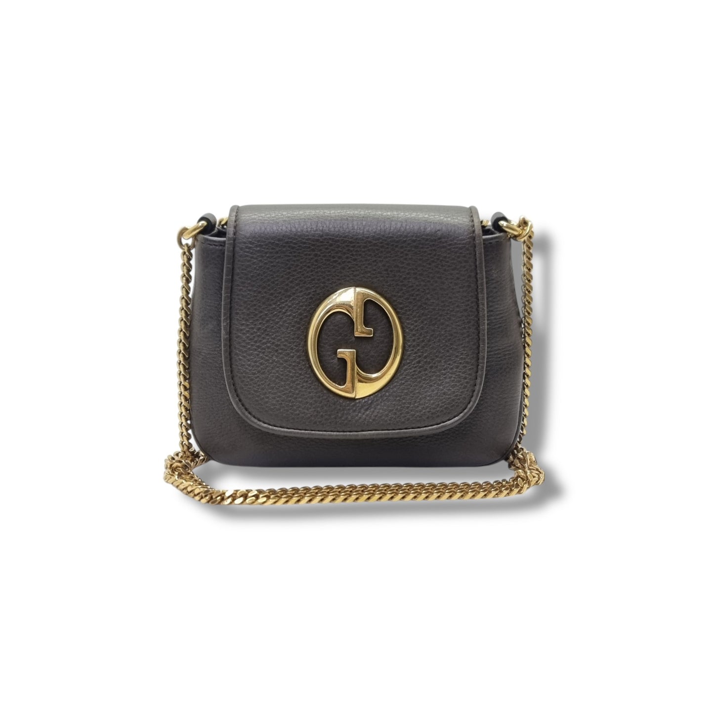 Gucci 1973 Small Chain Pebbled Leather Crossbody Ghw (Dark Grey)