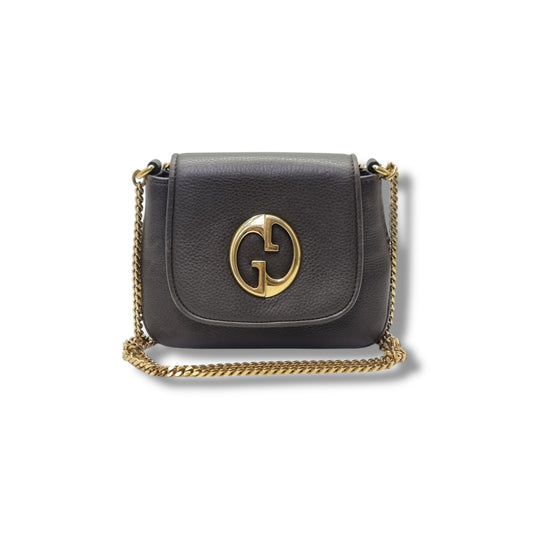 Gucci 1973 Small Chain Pebbled Leather Crossbody Ghw (Dark Grey)