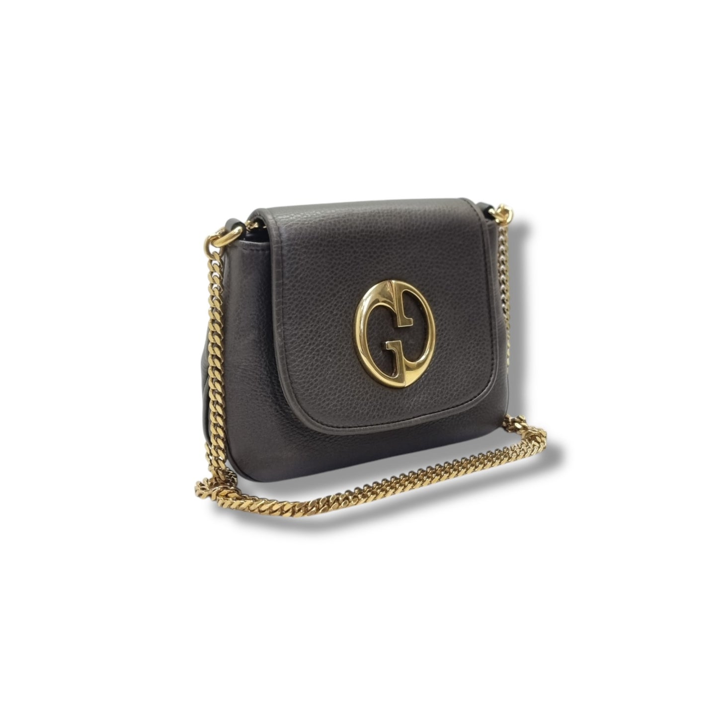 Gucci 1973 Small Chain Pebbled Leather Crossbody Ghw (Dark Grey)