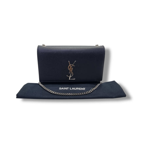 YSL Kate Medium Grained Leather Chain Bag Shw (Black)