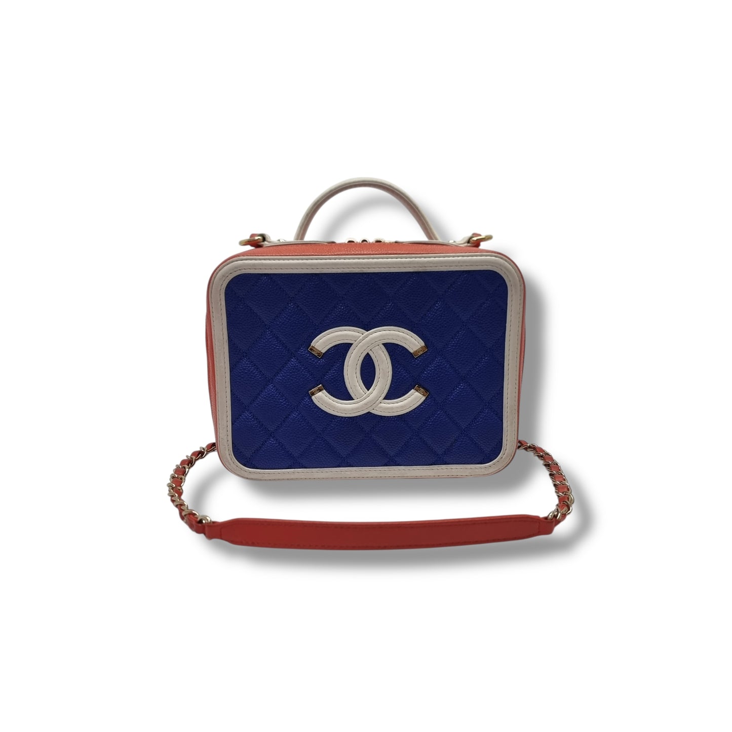 Chanel Filigree Vanity Case Caviar Shw ( Blue/Red/White)