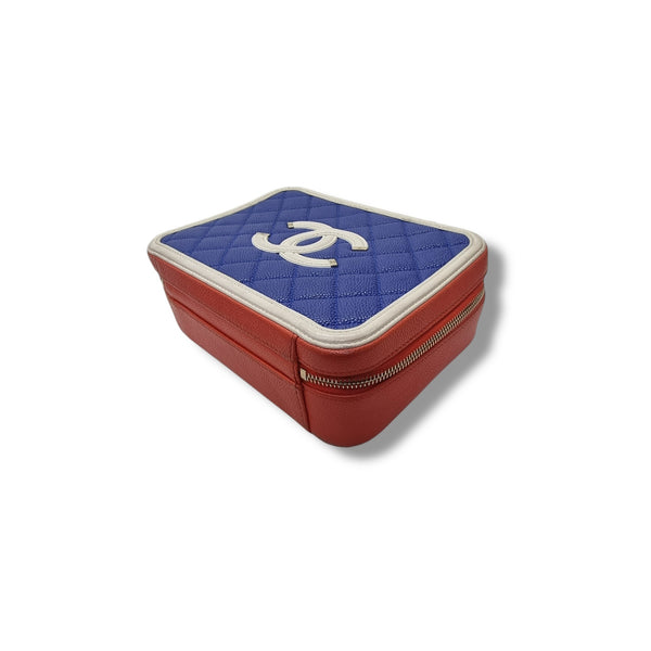 Chanel Filigree Vanity Case Caviar Shw ( Blue/Red/White)