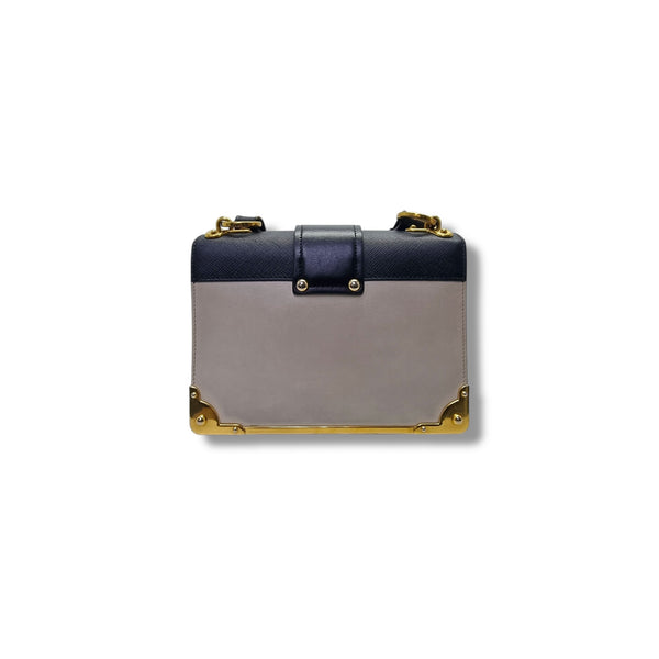 Prada 1BD045 City Calf Saffiano Cahier Crossbody Ghw (White/Black)
