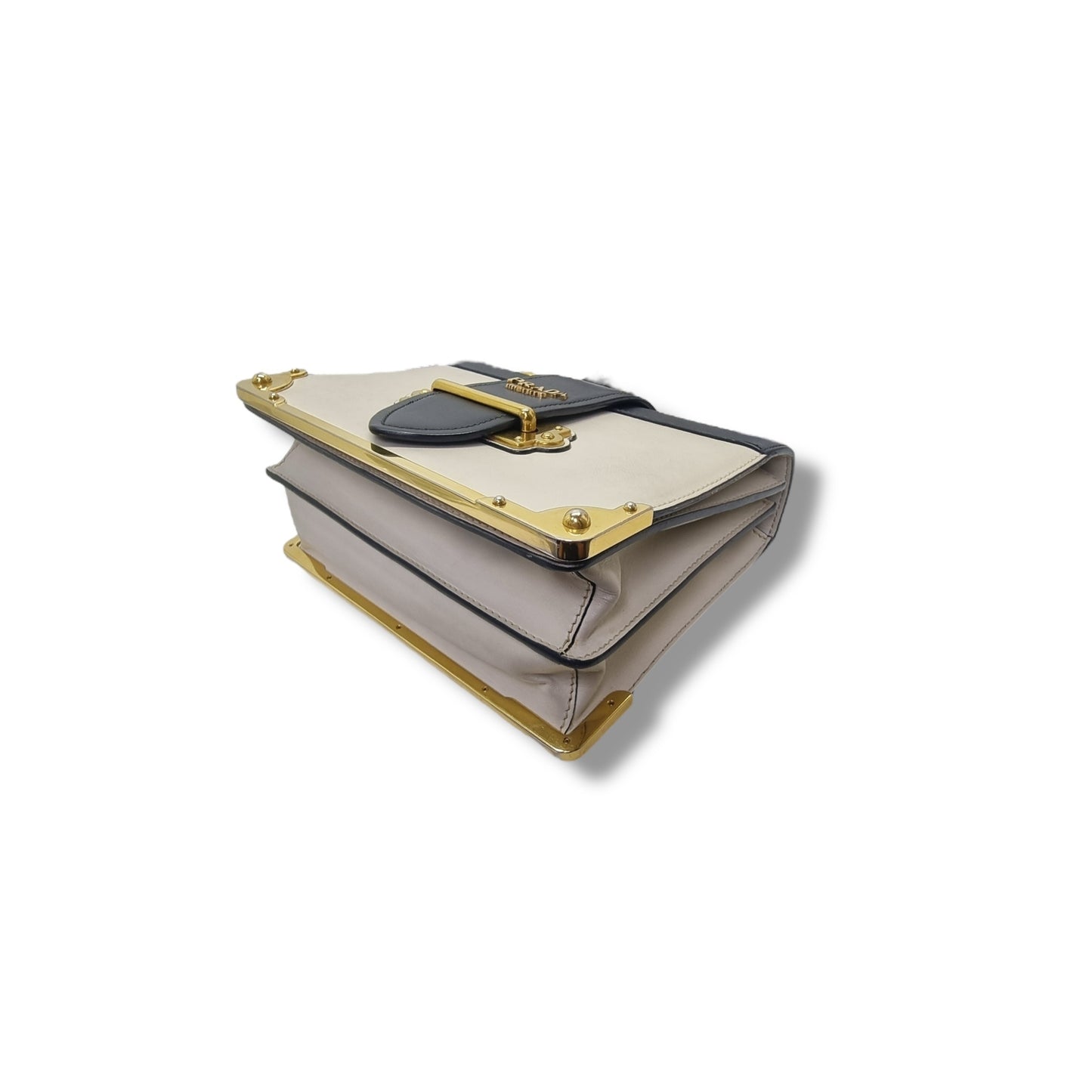 Prada 1BD045 City Calf Saffiano Cahier Crossbody Ghw (White/Black)