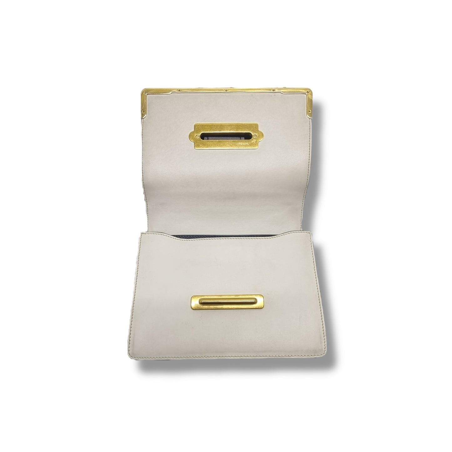 Prada 1BD045 City Calf Saffiano Cahier Crossbody Ghw (White/Black)