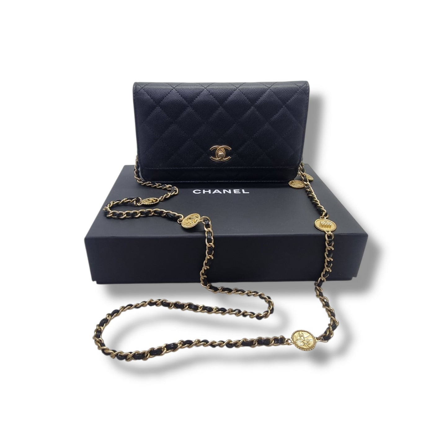 Chanel Wallet On Chain Gold Coin Twist Your Buttons Caviar Ghw (Black)