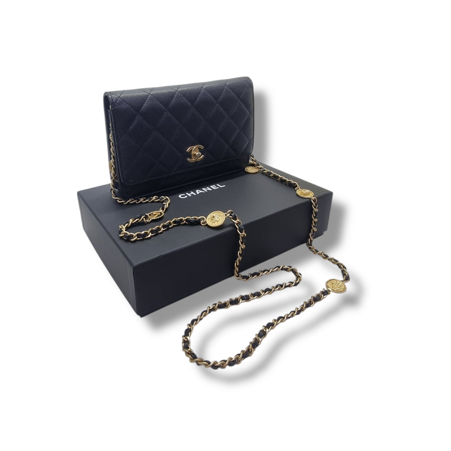 Chanel Wallet On Chain Gold Coin Twist Your Buttons Caviar Ghw (Black)
