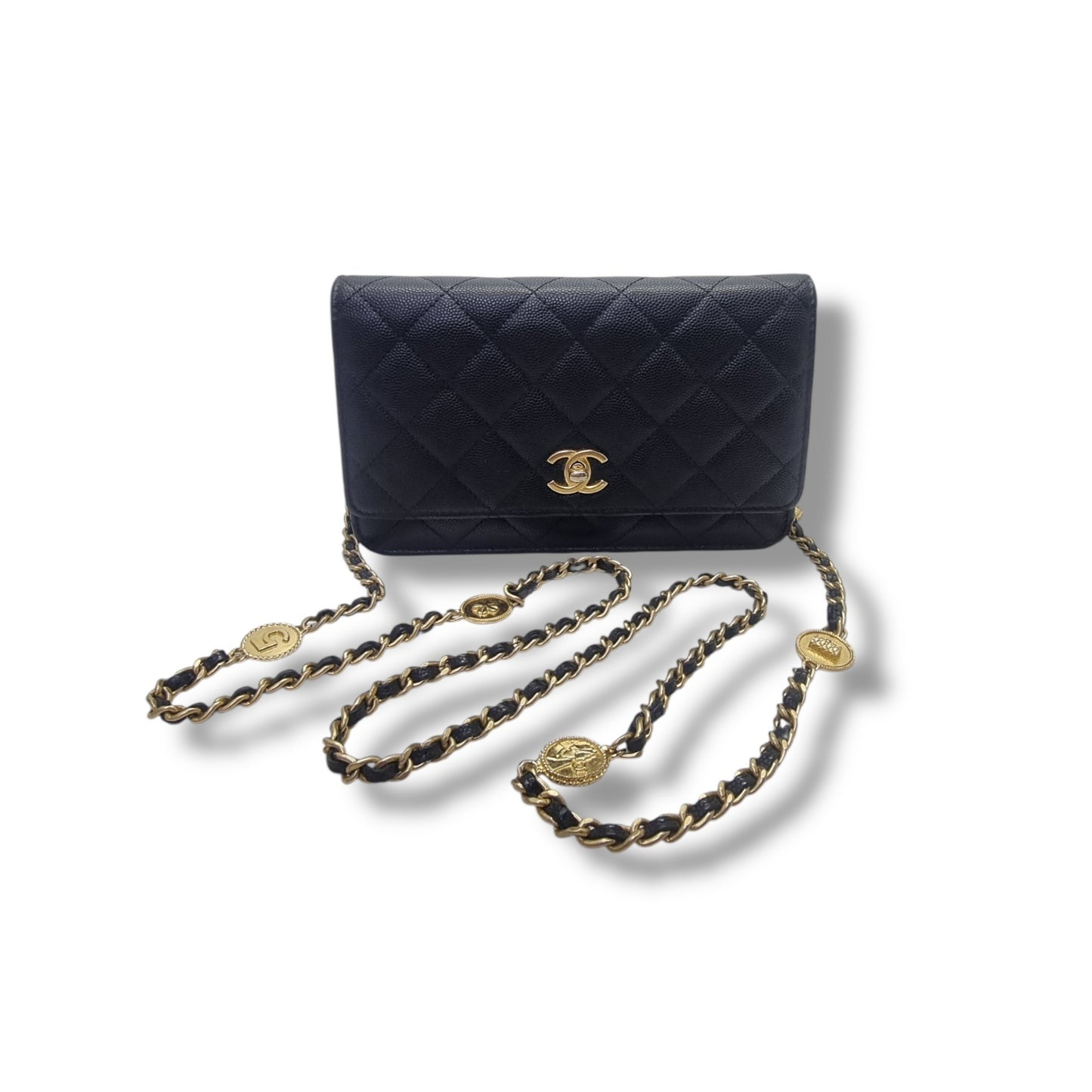 Chanel Wallet On Chain Gold Coin Twist Your Buttons Caviar Ghw (Black)