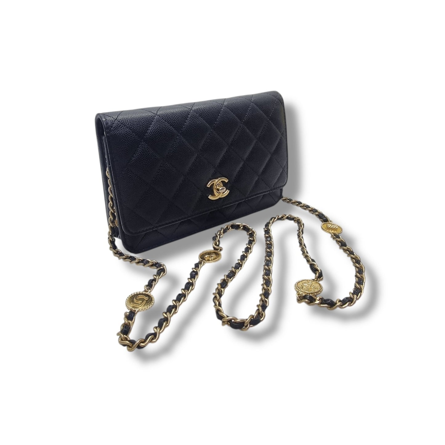 Chanel Wallet On Chain Gold Coin Twist Your Buttons Caviar Ghw (Black)