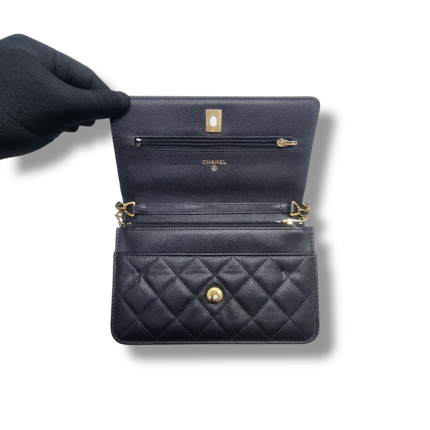 Chanel Wallet On Chain Gold Coin Twist Your Buttons Caviar Ghw (Black)