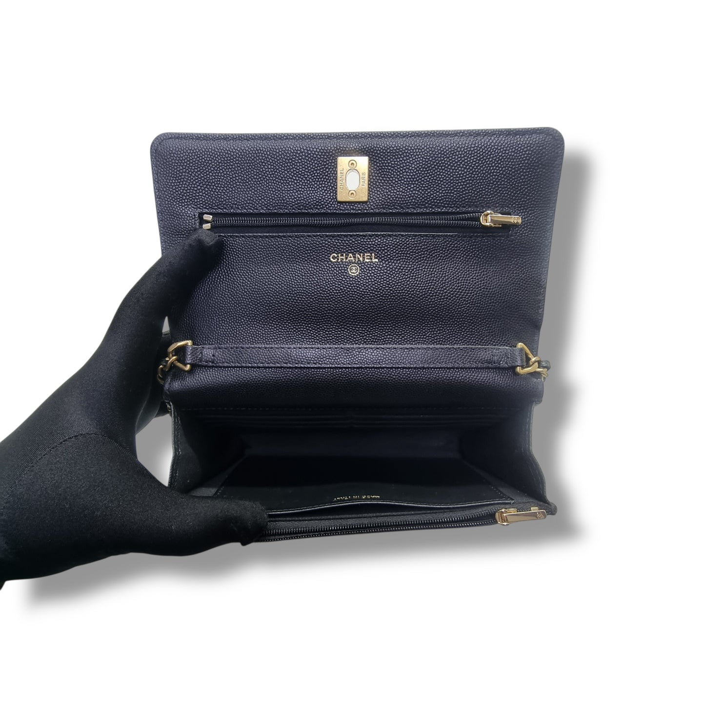 Chanel Wallet On Chain Gold Coin Twist Your Buttons Caviar Ghw (Black)