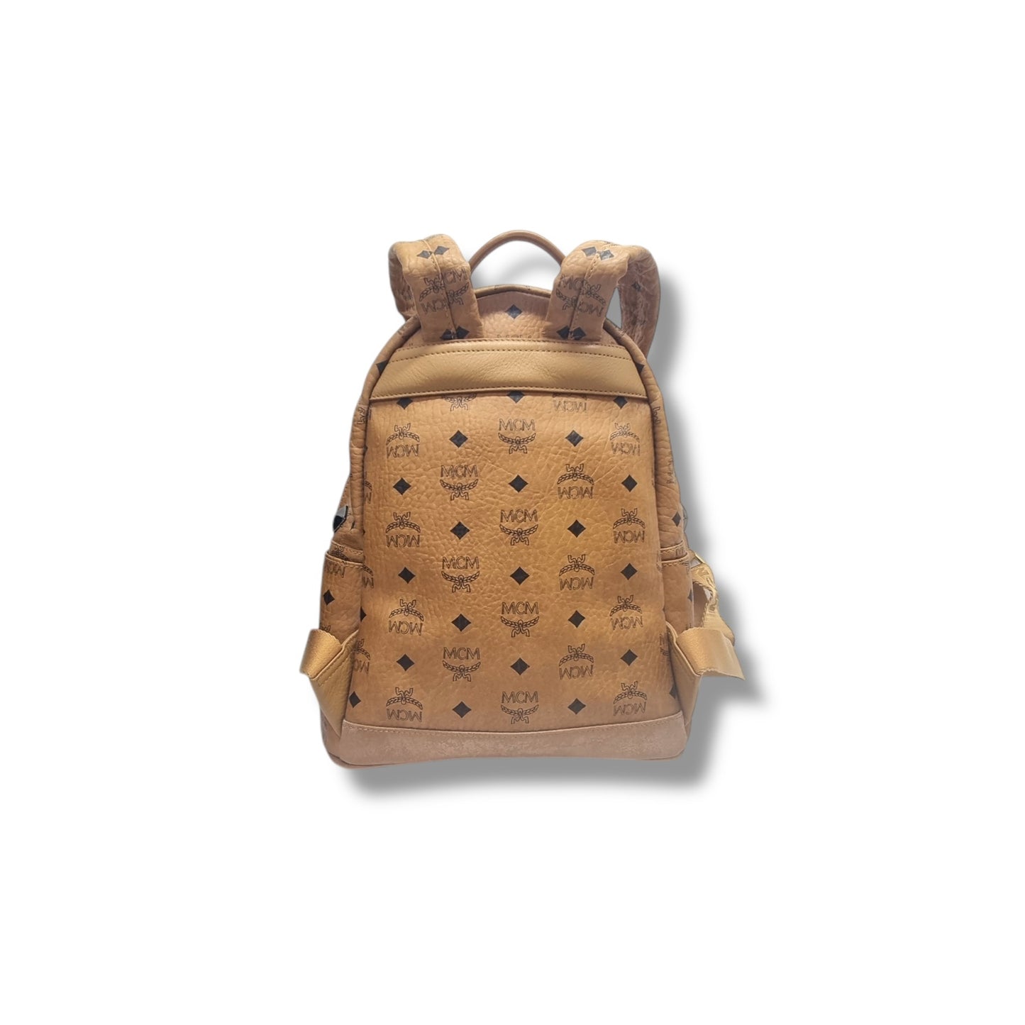 MCM Backpack Stack Studs Visetos Coated Canvas Leather Medium Ghw ( Brown)