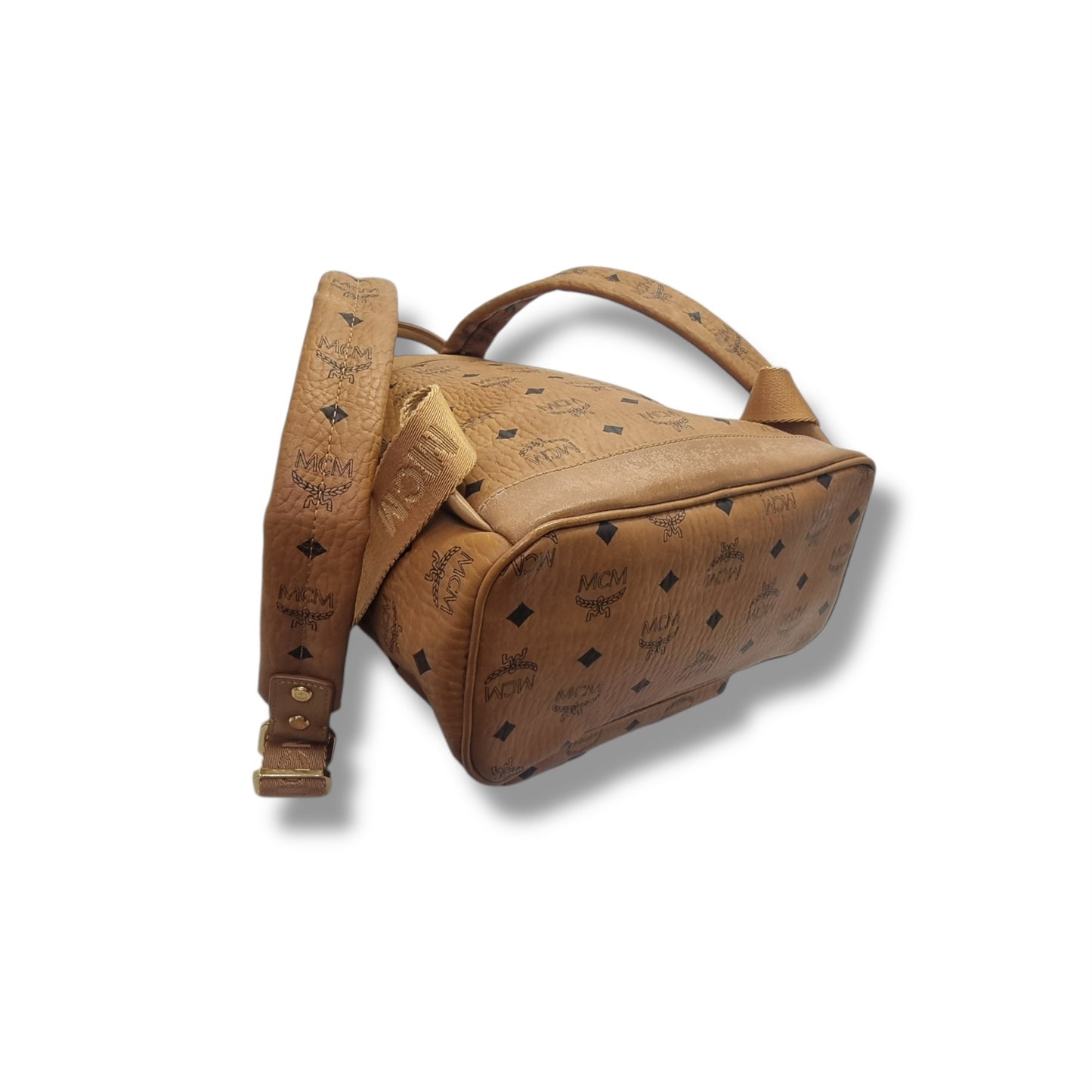 MCM Backpack Stack Studs Visetos Coated Canvas Leather Medium Ghw ( Brown)