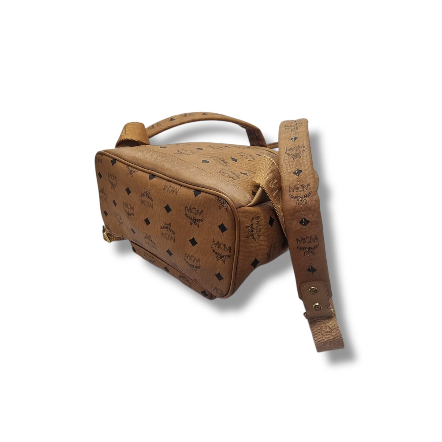 MCM Backpack Stack Studs Visetos Coated Canvas Leather Medium Ghw ( Brown)