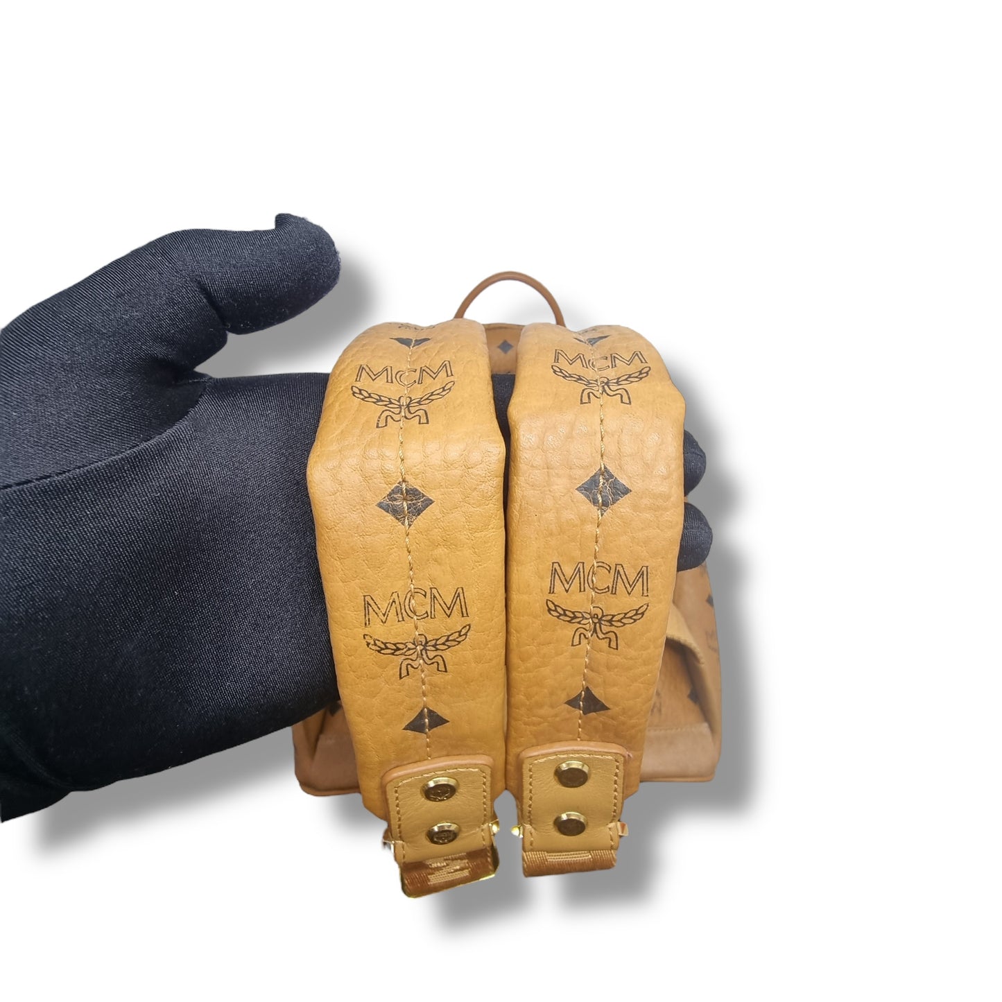 MCM Backpack Stack Studs Visetos Coated Canvas Leather Medium Ghw ( Brown)