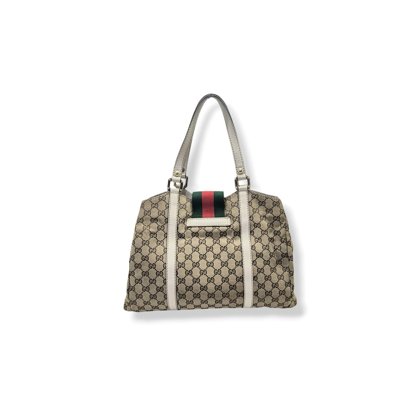 Gucci GG Canvas Sherry Line Shoulder Bag Ghw (Beige/White)