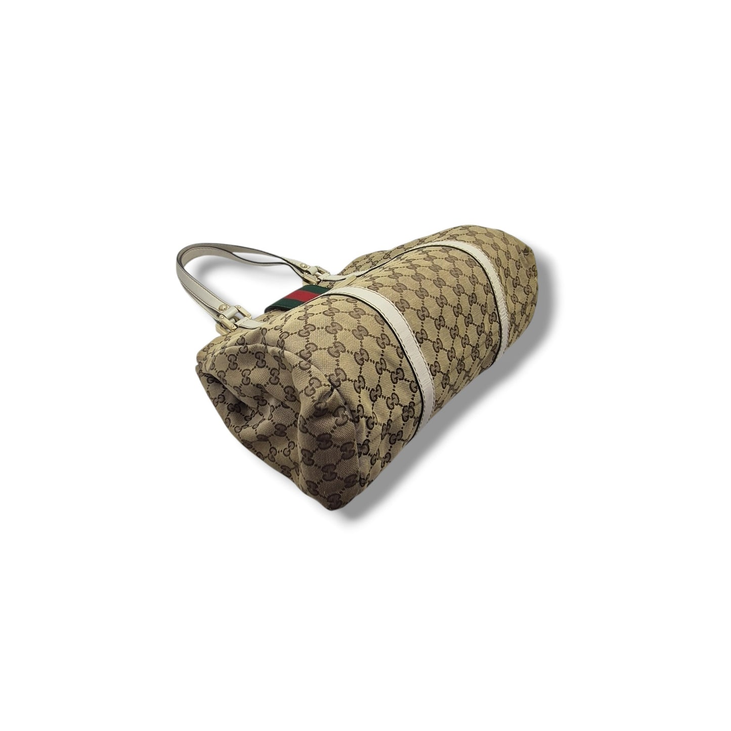 Gucci GG Canvas Sherry Line Shoulder Bag Ghw (Beige/White)