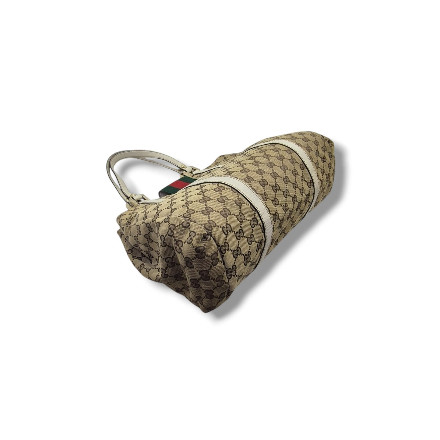 Gucci GG Canvas Sherry Line Shoulder Bag Ghw (Beige/White)