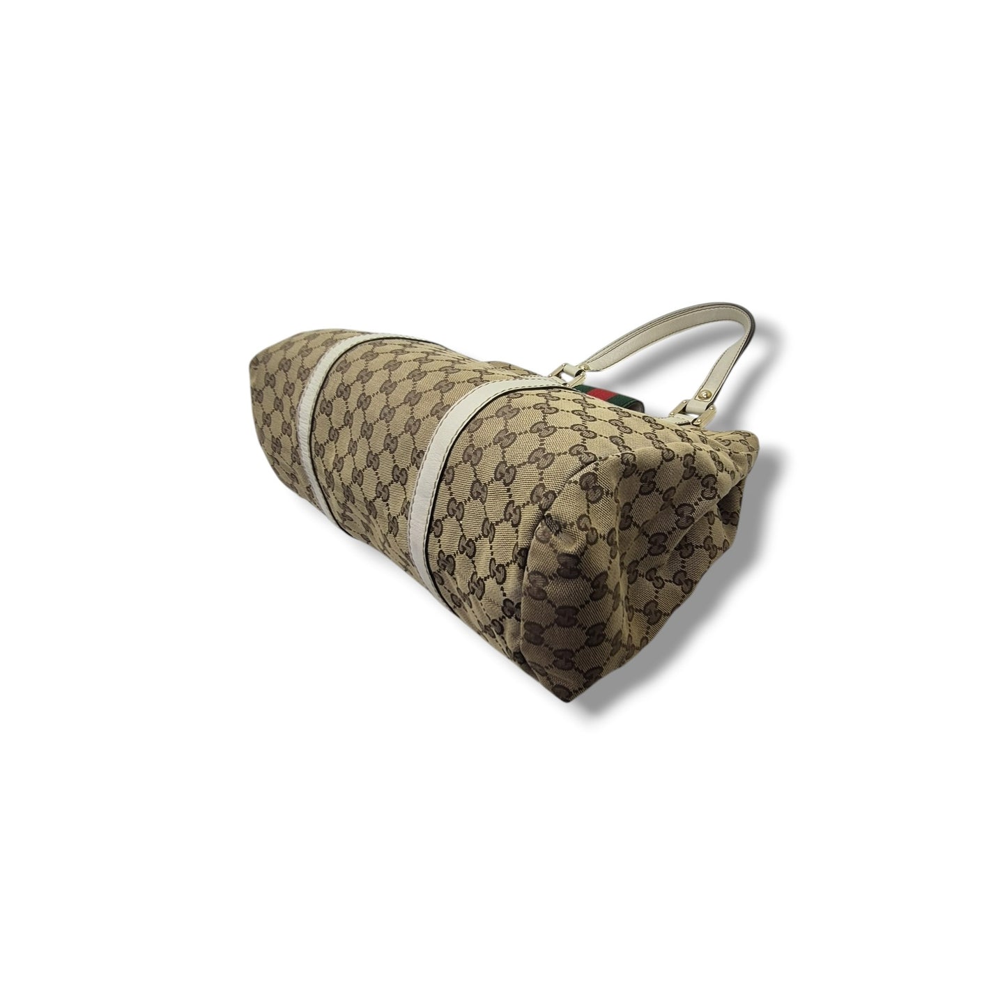Gucci GG Canvas Sherry Line Shoulder Bag Ghw (Beige/White)