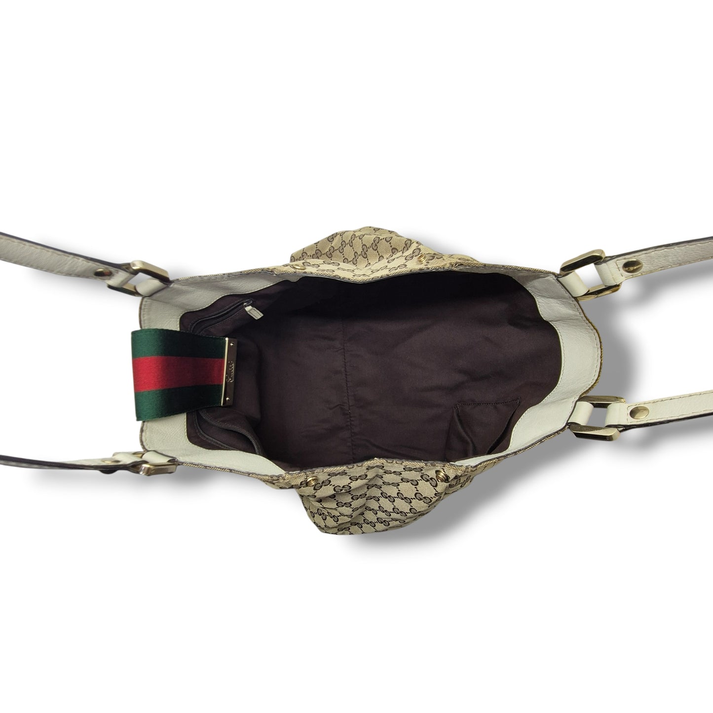 Gucci GG Canvas Sherry Line Shoulder Bag Ghw (Beige/White)