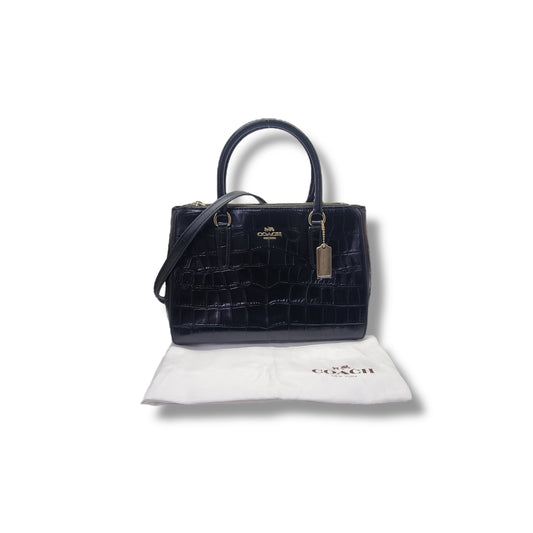 Coach Surrey Carryall Croc Embossed Leather Tote Bag Ghw (Black)