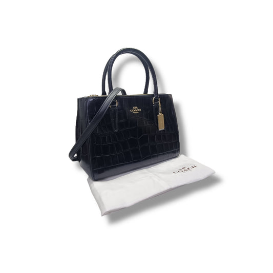 Coach Surrey Carryall Croc Embossed Leather Tote Bag Ghw (Black)
