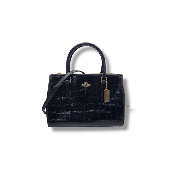Coach Surrey Carryall Croc Embossed Leather Tote Bag Ghw (Black)