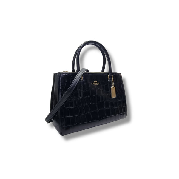 Coach Surrey Carryall Croc Embossed Leather Tote Bag Ghw (Black)