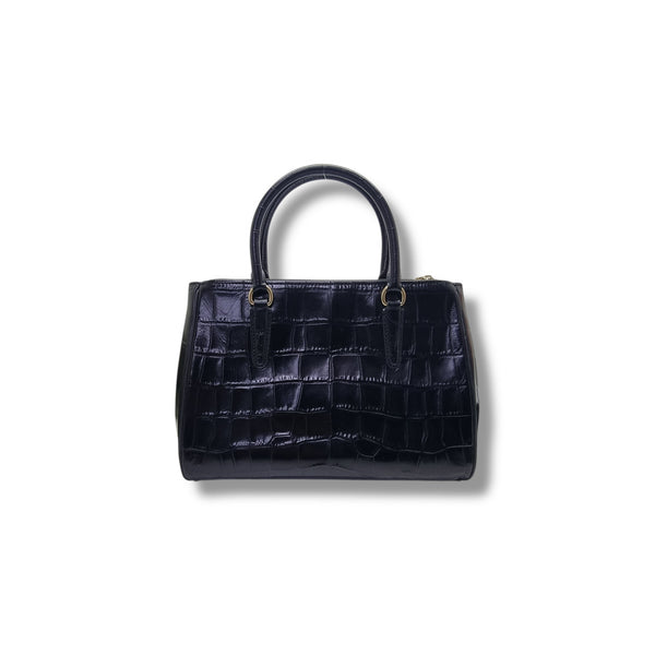 Coach Surrey Carryall Croc Embossed Leather Tote Bag Ghw (Black)