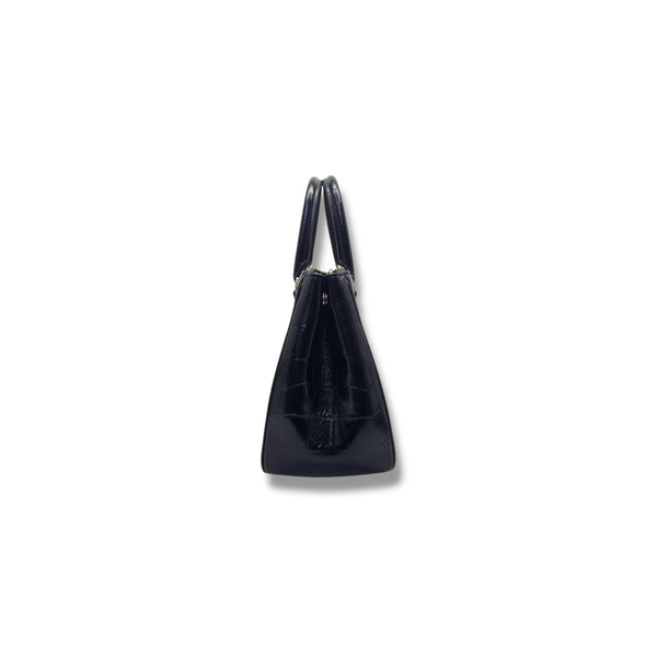Coach Surrey Carryall Croc Embossed Leather Tote Bag Ghw (Black)