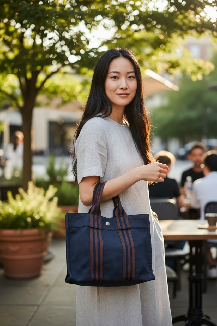 Hermes Fourre Tout PM Canvas Top Handle Shw (Navy Blue)