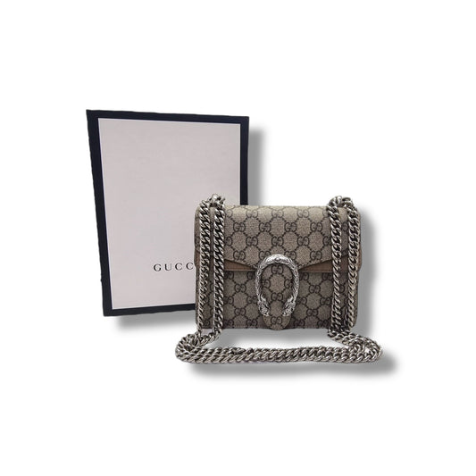 Gucci GG Supreme Dionysus Small Leather Crossbody Shw (Beige/Brown)