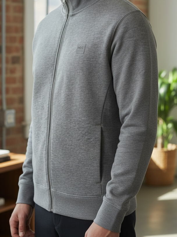 Hugo Boss Sweater Zip Neck Knitted Cotton (Grey)
