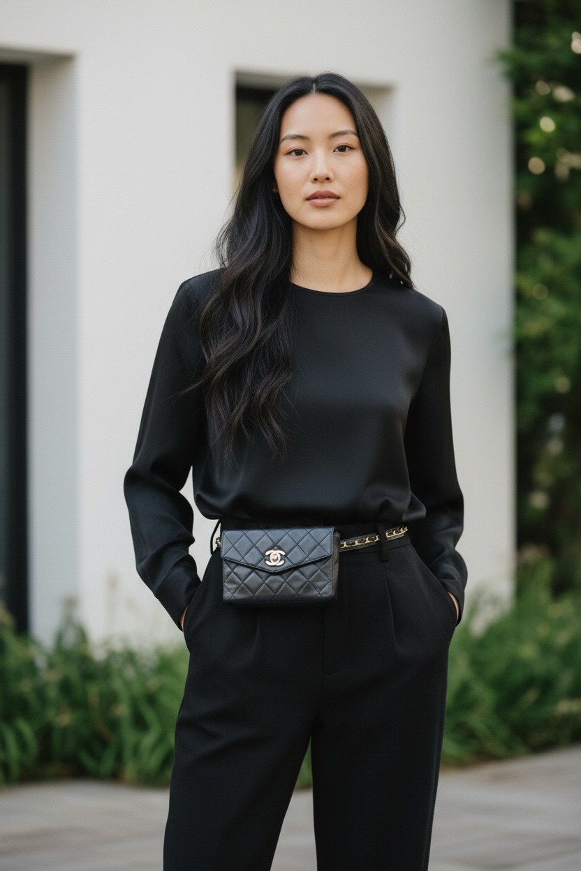 Chanel Vintage Quilted CC Belt Bag Lambskin Ghw (Black)