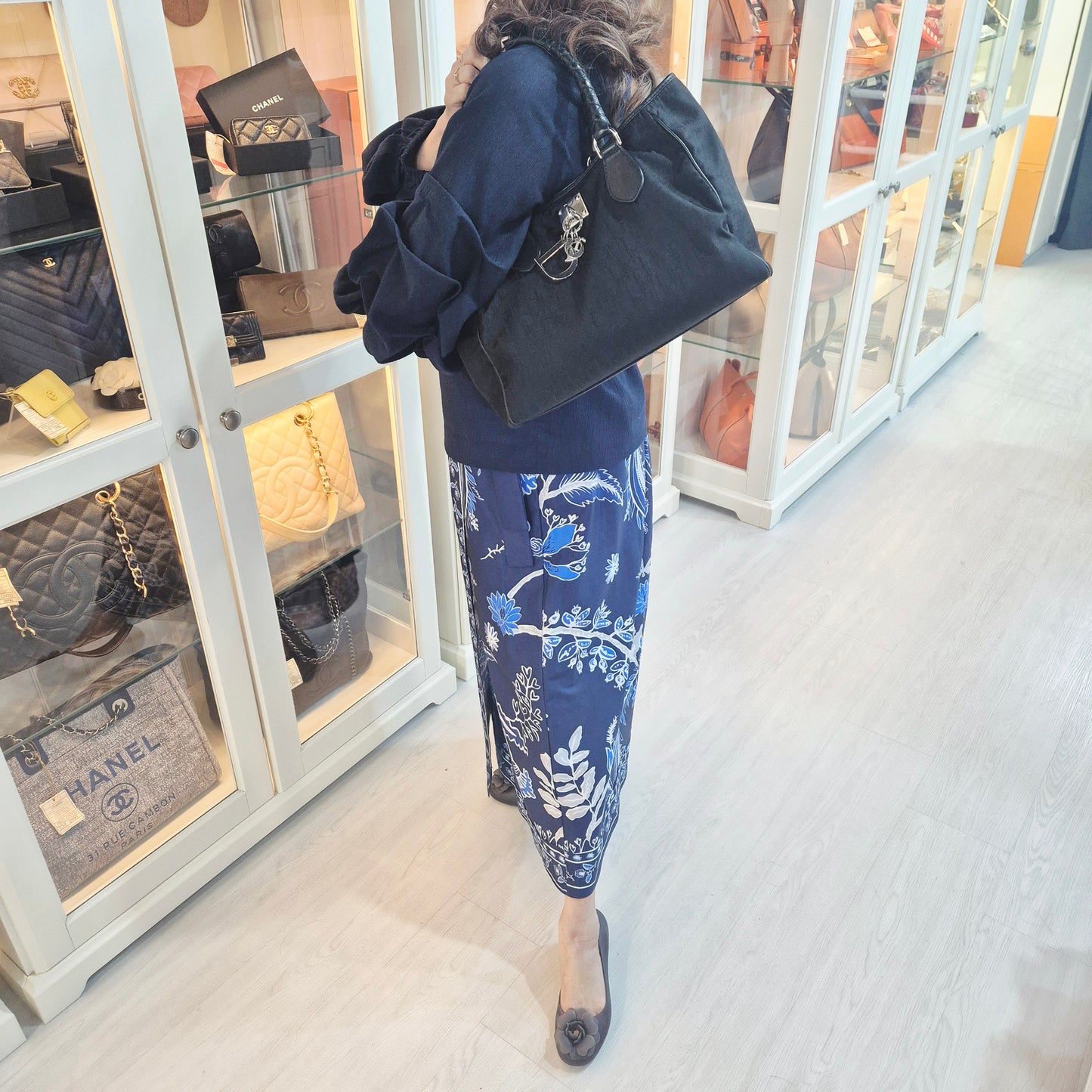Christian Dior Oblique Trotter Canvas Double Pocket Tote Ghw (Navy Blue)