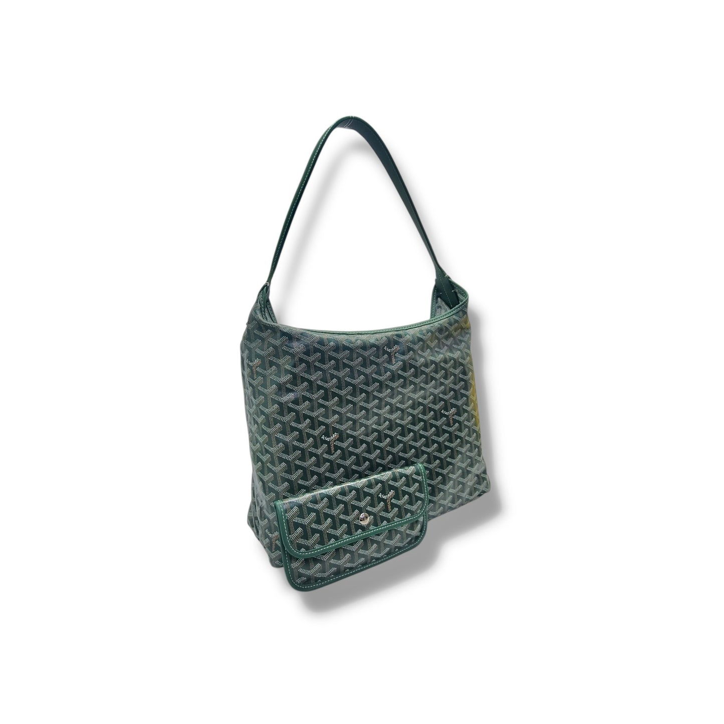 Goyard Boheme Goyardine Canvas & Chevroches Calfskin Hobo Bag Phw (Green)