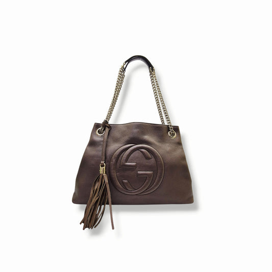 Gucci Soho GG Interlocking Leather Shoulder Bag Ghw (Brown)