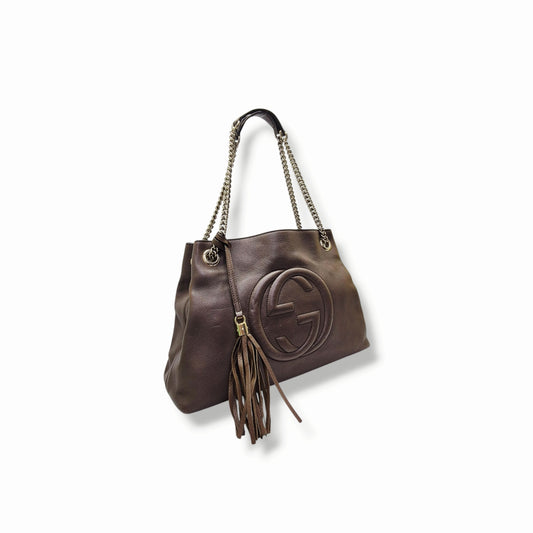 Gucci Soho GG Interlocking Leather Shoulder Bag Ghw (Brown)