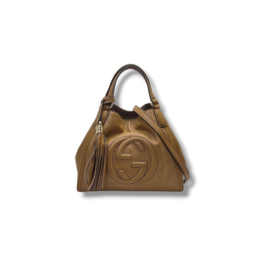 Gucci Soho GG Interlocking Small Leather Tote Ghw (Light Brown)