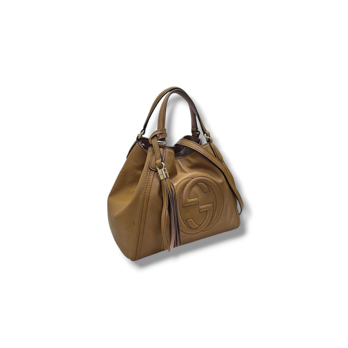 Gucci Soho GG Interlocking Small Leather Tote Ghw (Light Brown)