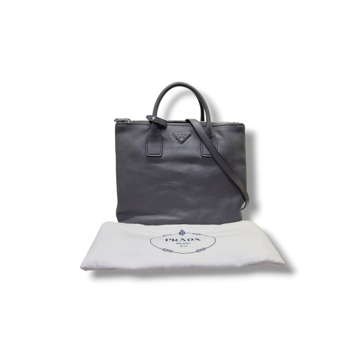 Prada BN2700 Vitello Daino Leather Tote Bag Shw (Grey)