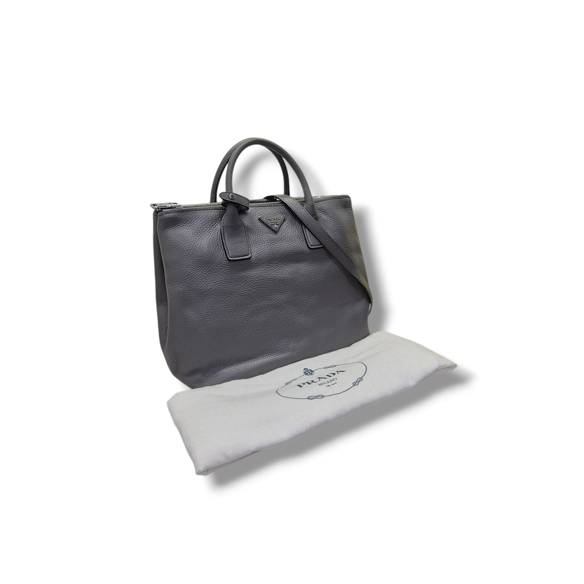 Prada BN2700 Vitello Daino Leather Tote Bag Shw (Grey)