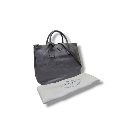 Prada BN2700 Vitello Daino Leather Tote Bag Shw (Grey)