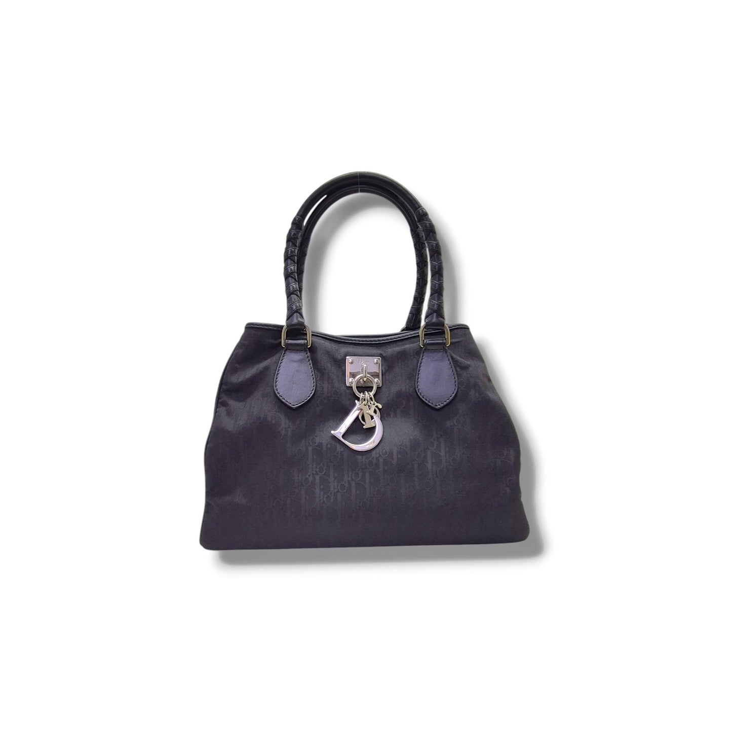 Christian Dior Oblique Trotter Canvas Double Pocket Tote Ghw (Navy Blue)