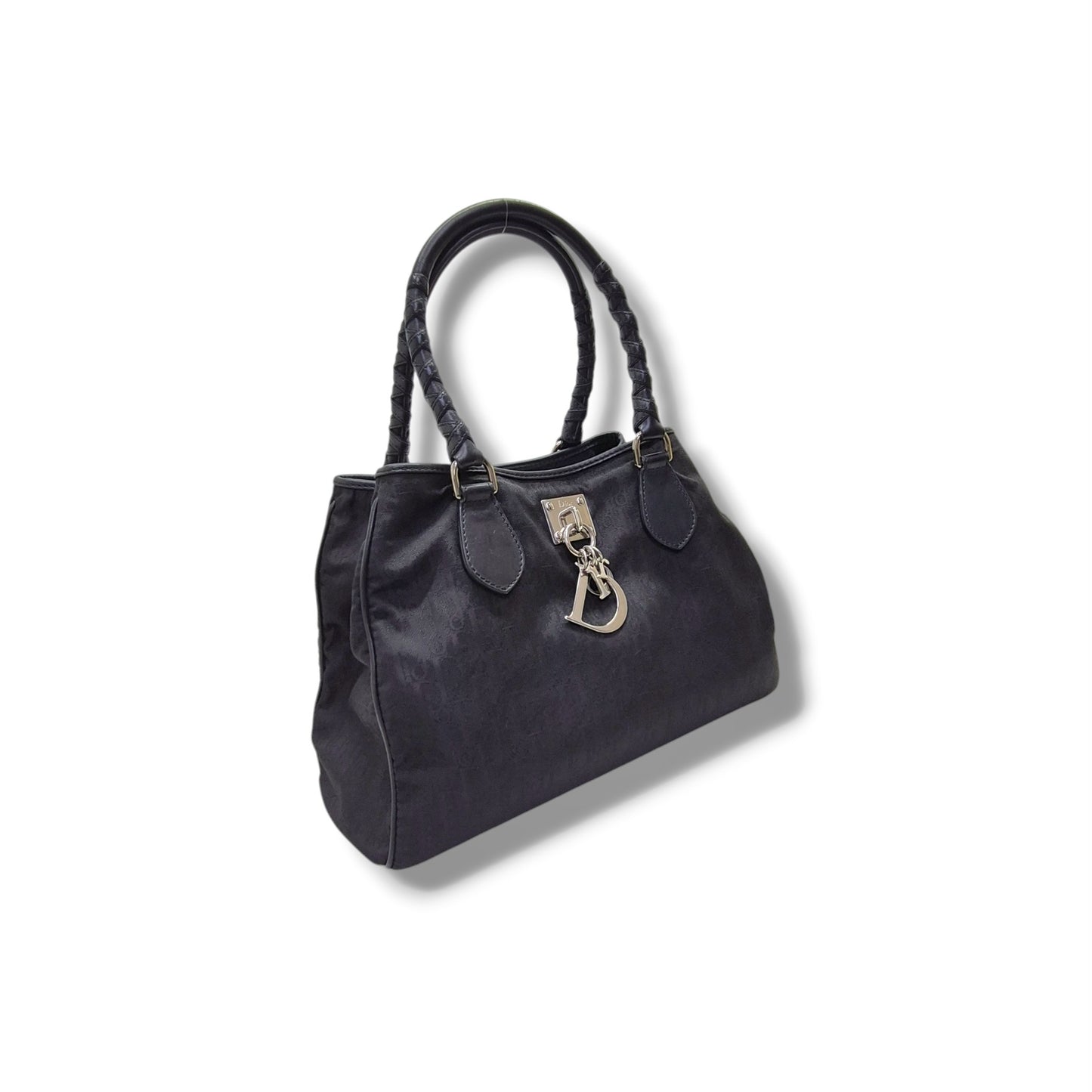 Christian Dior Oblique Trotter Canvas Double Pocket Tote Ghw (Navy Blue)