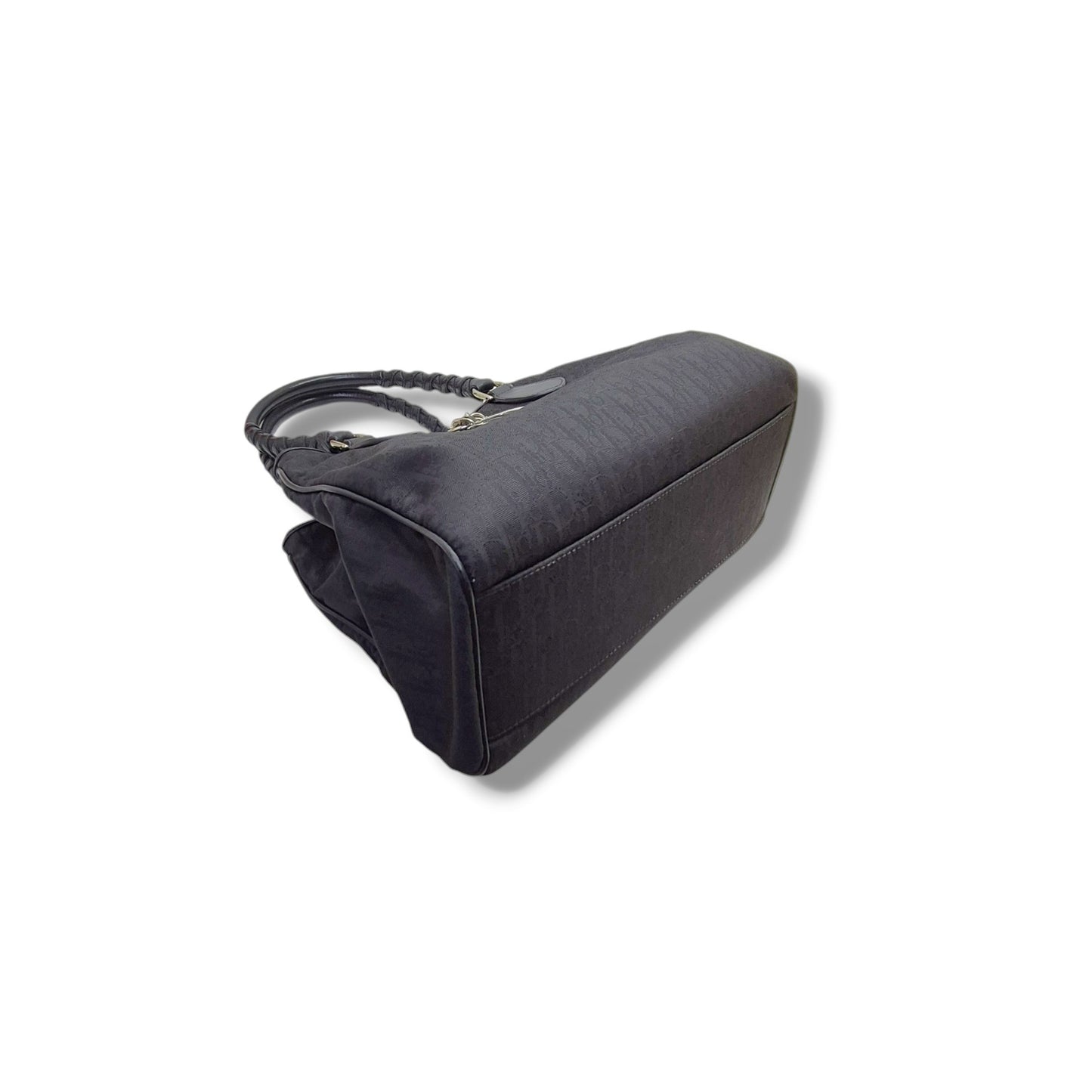 Christian Dior Oblique Trotter Canvas Double Pocket Tote Ghw (Navy Blue)