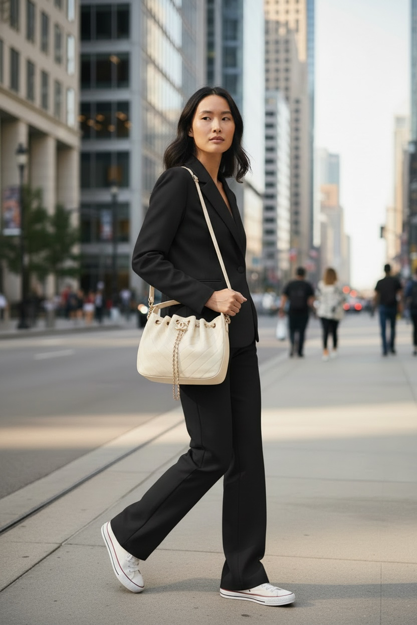 Chanel Chevron Grained Calfskin Drawstring Bucket Bag Ghw (Light Yellow)
