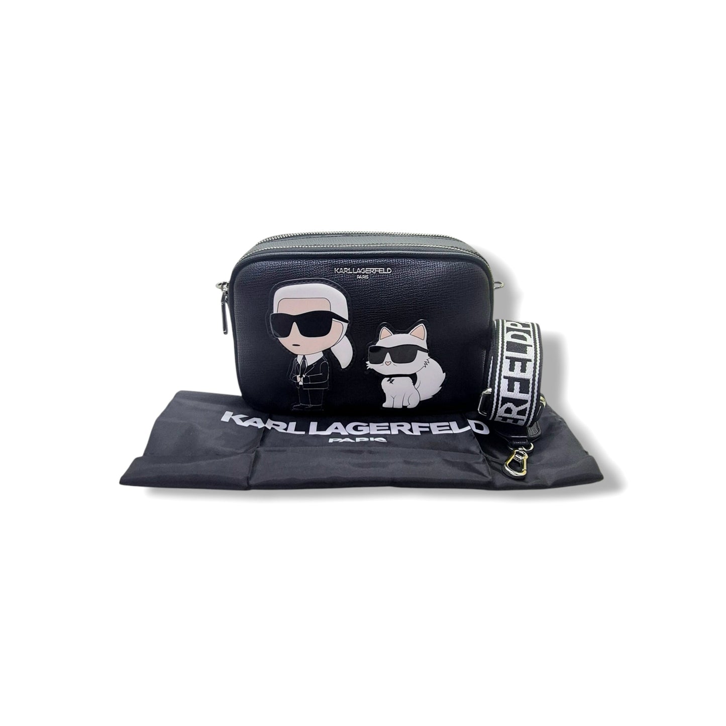 Karl Lagerfeld Maybelle Leather Round Head Duo Camera Bag Shw (Black)